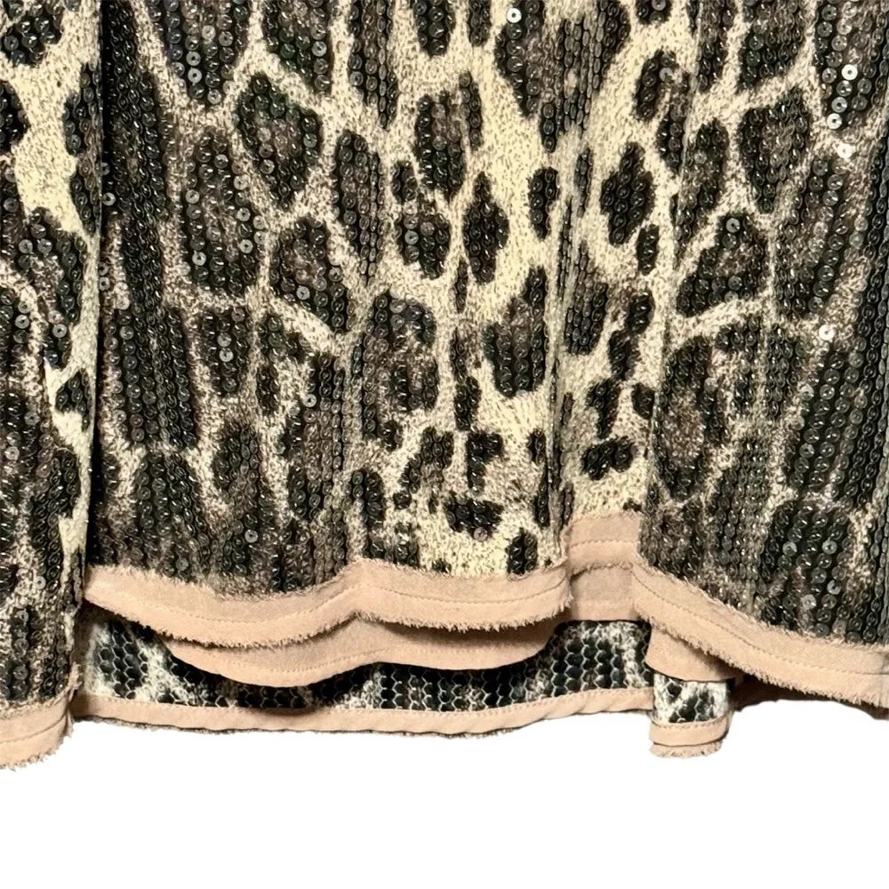 ENTRO Fully Sequined Animal Leopard Print Raw Edge Sleeveless Tank Blouse - Picture 9 of 11